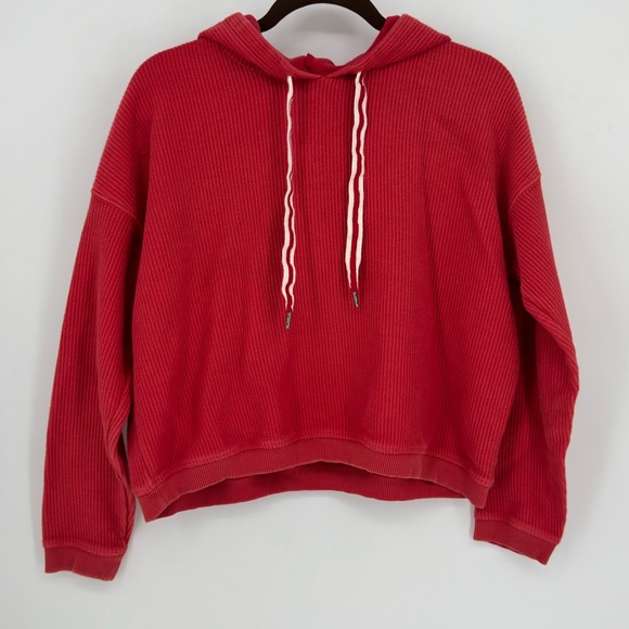aerie Tops - Aerie Red Ribbed Hooded Sweatshirt size Small